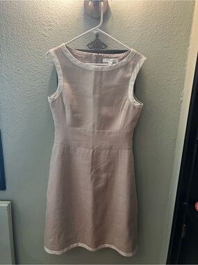 LK Bennett Sleeveless Beige Shift Dress with Cream Trim